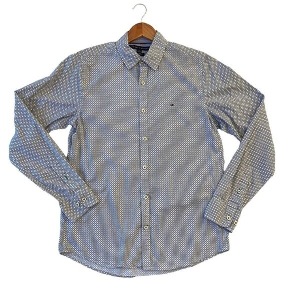 Tommy Hilfiger button down shirt New York fit blue white green 100% cotton Small - Picture 2 of 11